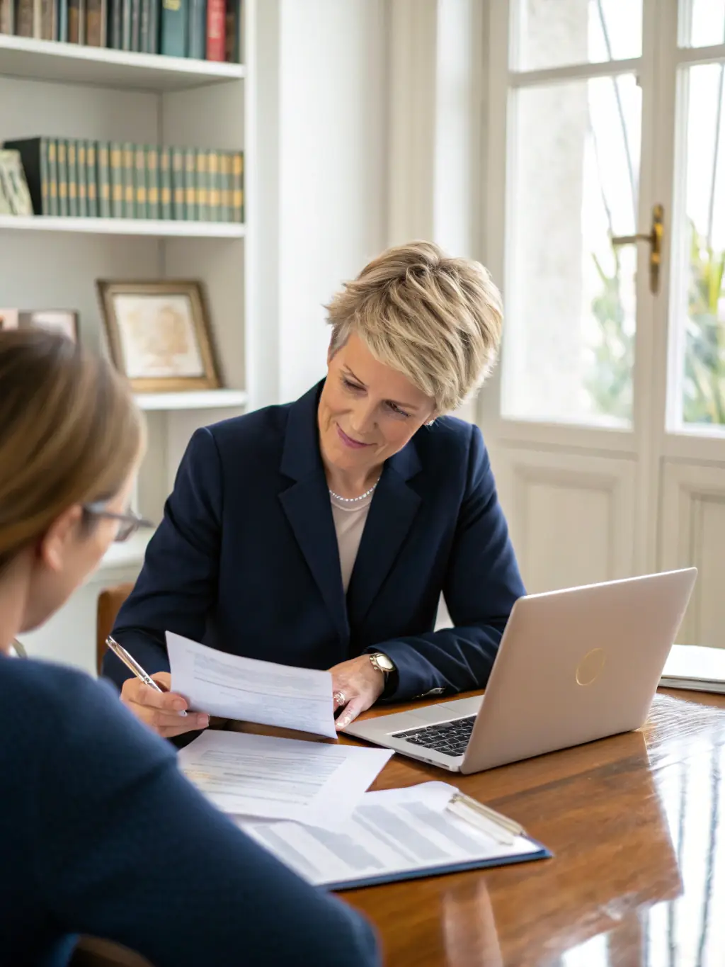 A professional financial advisor discussing growth plans with a client, with UK financial charts displayed on a screen, used to represent Wealth Growth Strategies.